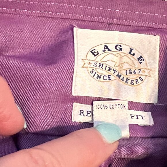 Men's Eagle Shirt 16.5-34/35 Purple 100% Cotton Button Down Dress - Picture 4 of 7